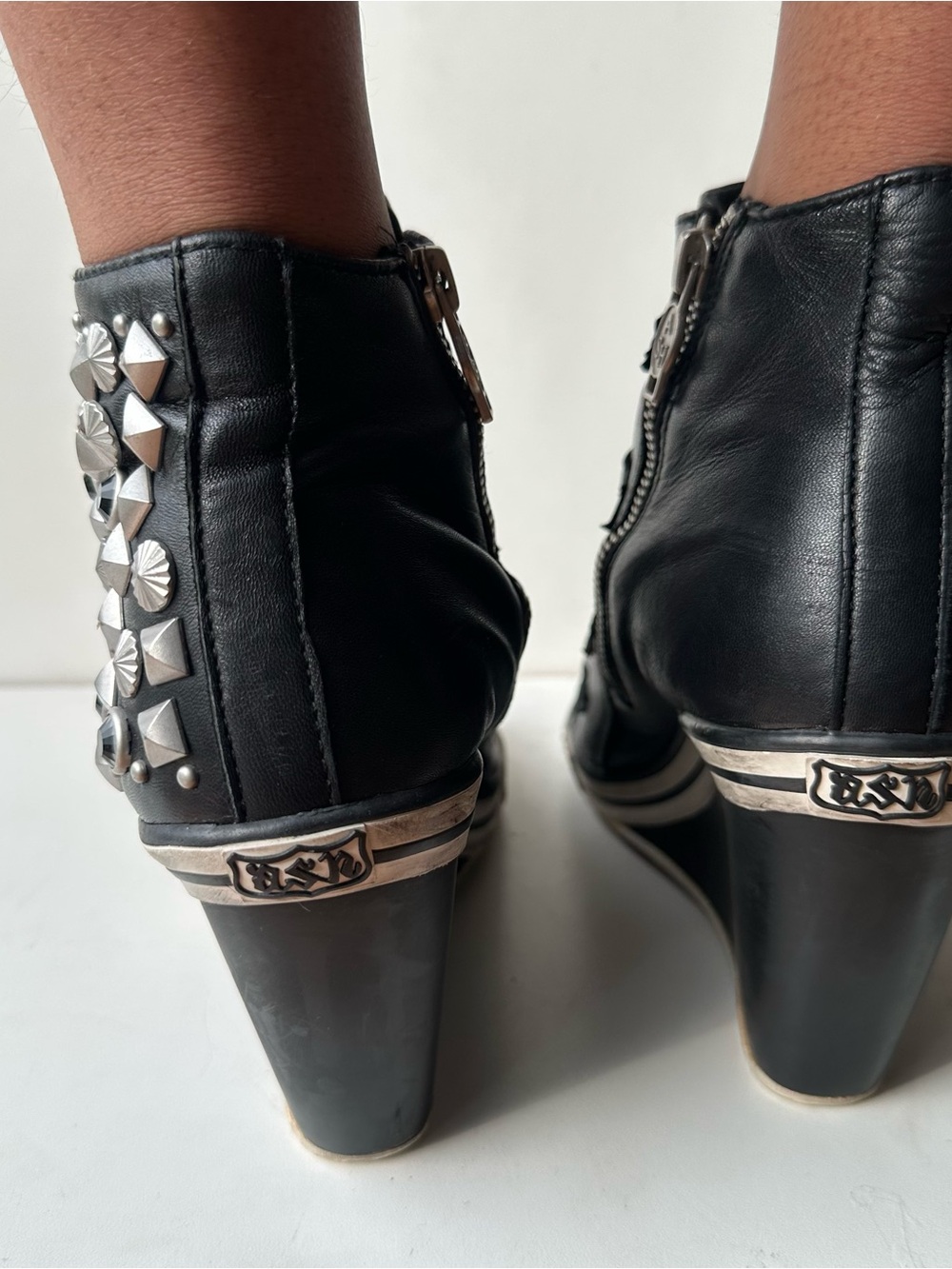 ASH Vintage Black Studded Wedge Sneaker Boots Leather Buckle Zip EU 39 - Picture 7 of 15